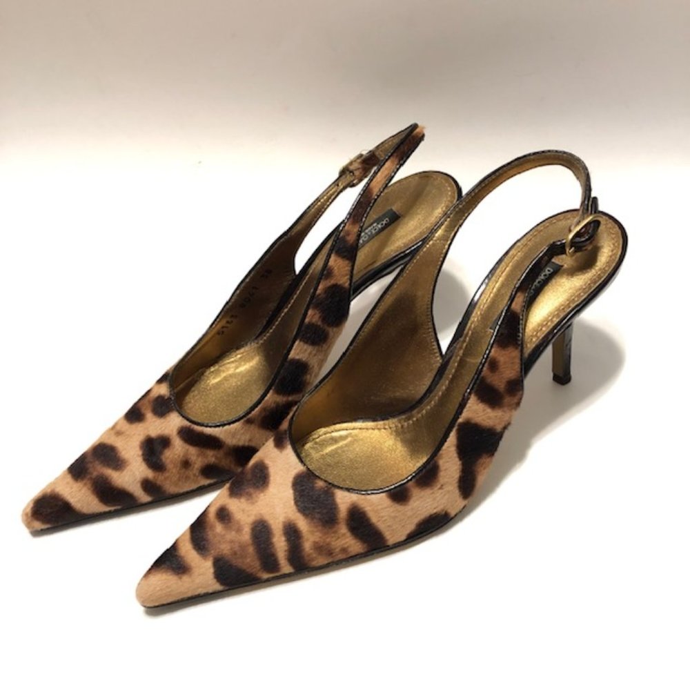 Dolce & Gabbana Sz 38 Vintage Vero Cuoio Leopard Pointed Toe 3” Slingback Pumps - Picture 1 of 16